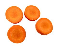 Top view of fresh orange carrot slices in set isolated with clipping path in png file format
