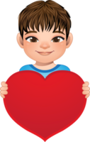 Valentine day with little boy with short hair hairstyle holding red heart cartoon PNG