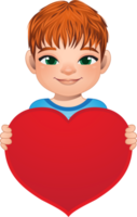 Valentine day with little boy with short hair hairstyle holding red heart cartoon PNG