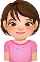 Little girl face, avatar, kid head with short hair cartoon PNG