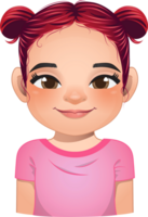 pequeno menina face, avatar, criança cabeça com grandes encaracolado cabelo e pão Penteado desenho animado png