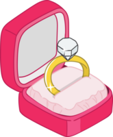 Wedding diamond ring in pink gift box cartoon flat icon design PNG