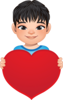 Valentine day with little boy with short hair hairstyle holding red heart cartoon PNG