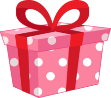 Weiß Polka Punkte im Rosa Geschenk Box und rot Band Seite Aussicht eben Symbol Karikatur png
