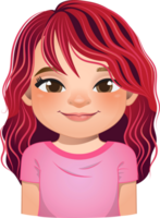 Little girl face, avatar, kid head with curly long hair cartoon PNG