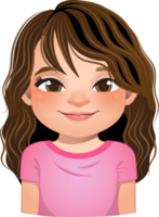 Little girl face, avatar, kid head with curly long hair cartoon PNG