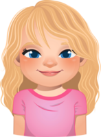 Little girl face, avatar, kid head with curly long hair cartoon PNG