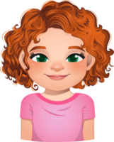 Little girl face, avatar, kid head with curly short hair cartoon PNG