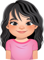 Little girl face, avatar, kid head with curly long hair cartoon PNG