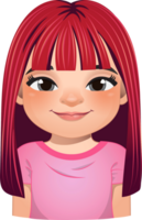 Little girl face, avatar, kid head with long hair cartoon PNG
