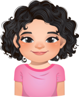 Little girl face, avatar, kid head with curly short hair cartoon PNG