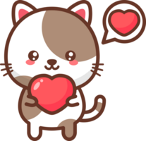 Cute kitty cat with a heart cartoon illustration png