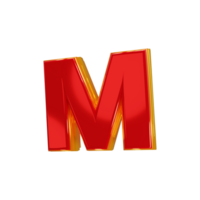 Glossy red alphabet with yellow 3d letter m png