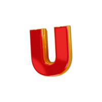 Glossy red alphabet with yellow 3d letter u png