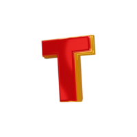 Glossy red alphabet with yellow 3d letter t png