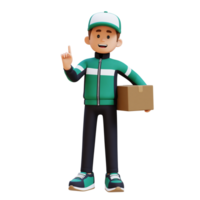 3D Delivery Man Character Explaining Pose with Parcel Box png