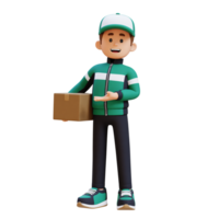 3D Delivery Man Character Presenting to the Right Pose with Parcel Box png