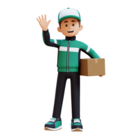 3d Lieferung Mann Charakter winken Hand Pose mit Paket Box png