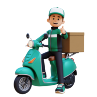 3D Delivery Man Character Deivering Package with a Scooter png