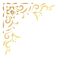 Gold vintage corner and frame filigree. Retro swirl divider pattern ornament with classic style. Element design calligraphy. Decoration for frame, greeting card, invitation, menu, certificate. png