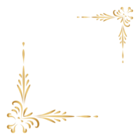 Gold Jahrgang Ecke und Rahmen Element. Antiquität Strudel Teiler Muster Luxus Ornament. Filigran Design kalligraphisch Dekoration zum rahmen, Gruß Karte, Einladung, Speisekarte, Zertifikat. png