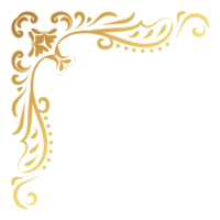 Gold vintage corner and frame filigree. Retro swirl divider pattern ornament with classic style. Element design calligraphy. Decoration for frame, greeting card, invitation, menu, certificate. png