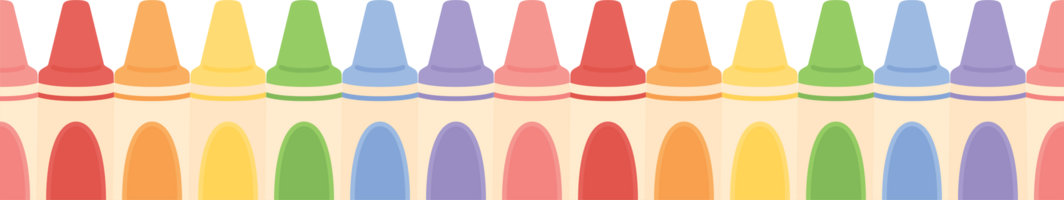 Cute pastel colored crayons border. Flat design illustration. Back to school concept. png