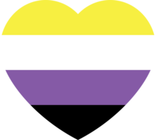 Yellow, white, purple and black colored heart icon, as the colors of the non-binary flag. Flat design illustration. png