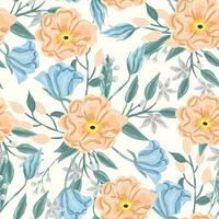 Hand Drawn Anemone and Jasmine Flower Seamless Pattern vector