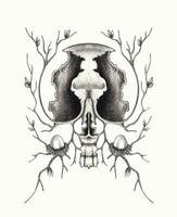 Skull tattoo surreal art design by hand drawing on paper. vector