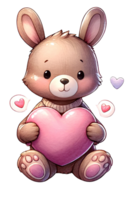 AI generated Cartoon cute animal watercolor clipart for Valentine's day's png