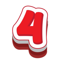 number 4 red cartoon text effect png