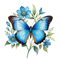 aguarela clipart azul morfo borboleta em azul flor png