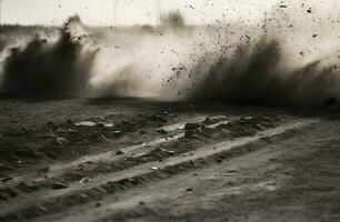 AI generated dirt fly after motocross roaring by photo