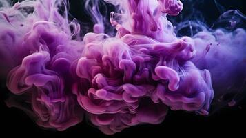 AI generated purple and blue colors mixing, smoke effect in water. Thick colorful smoke purple, pink, red, blue on a black isolated background photo