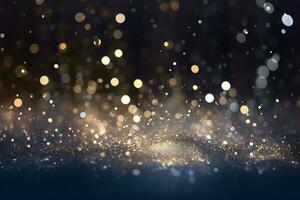 AI generated Blurred background with bokeh. Glitter Gold and Happy New Year greeting card. Abstract of Bright and sparkling bokeh background. photo