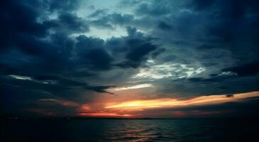 ai generado el hermosa puesta de sol ver con el azul cielo y nubes en verano foto