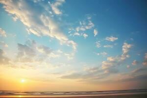 ai generado el hermosa puesta de sol ver con el azul cielo y nubes en verano foto