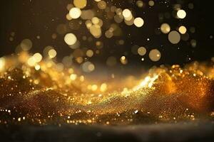 AI generated gold abstract background with bokeh defocused lights photo