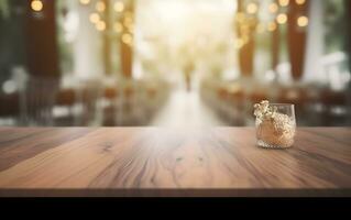 AI generated Empty wooden table in front of blurred and abstract window background photo