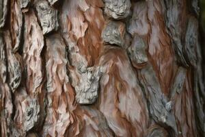 AI generated textured background of old pine wood, with large elements of bark and the resin drips photo