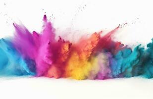 AI generated abstract multicolored powder splatted on white background photo