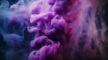 AI generated Cloud of smoke on black background. A blue, purple smoke swirls in the air against a black background. photo