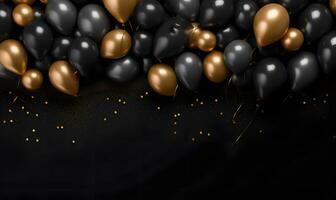 AI generated 3D golden balloon design background beautiful illustration banner template photo
