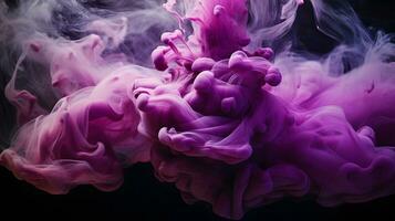 AI generated purple and blue colors mixing, smoke effect in water. Thick colorful smoke purple, pink, red, blue on a black isolated background photo