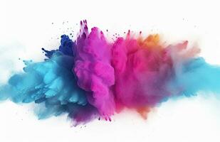 AI generated abstract multicolored powder splatted on white background photo