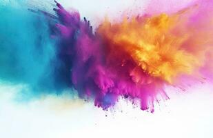 AI generated abstract multicolored powder splatted on white background photo