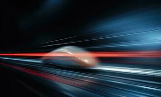 AI generated Long exposure shot of a busy street at night creating dynamic effect of the vehicle lights. photo