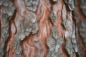AI generated textured background of old pine wood, with large elements of bark and the resin drips photo