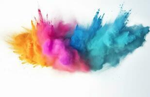 AI generated abstract multicolored powder splatted on white background photo